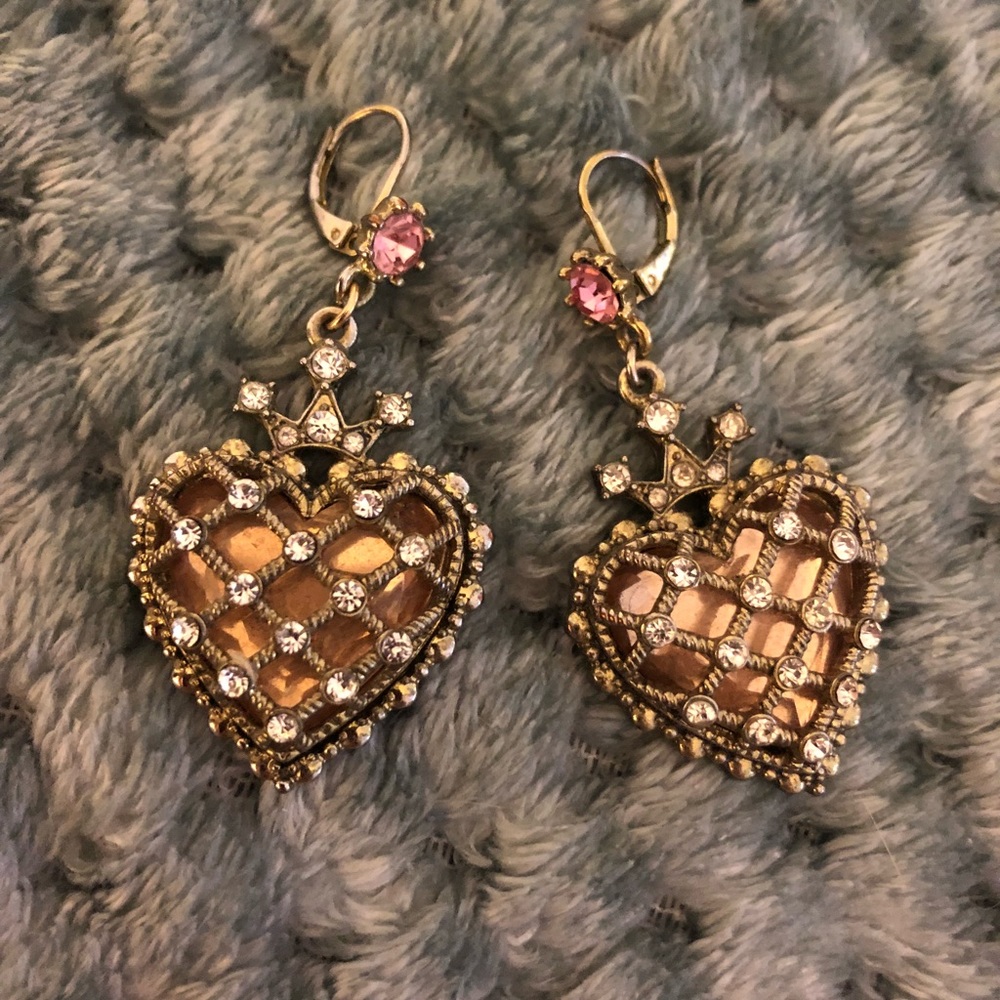 Betsy Johnson Pink and Gold heart-shaped earrings